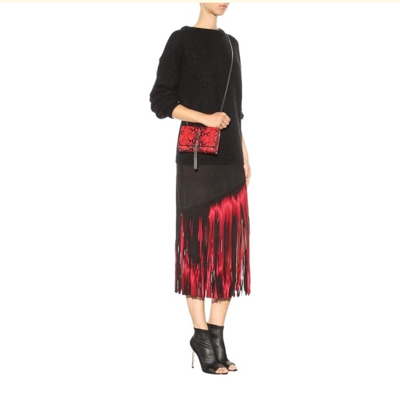 Tamara Mellon Fringe Goat Suede Leather Midi Skirt, Sizes 0, 2, NWT, Retail $750 - Picture 2 of 5